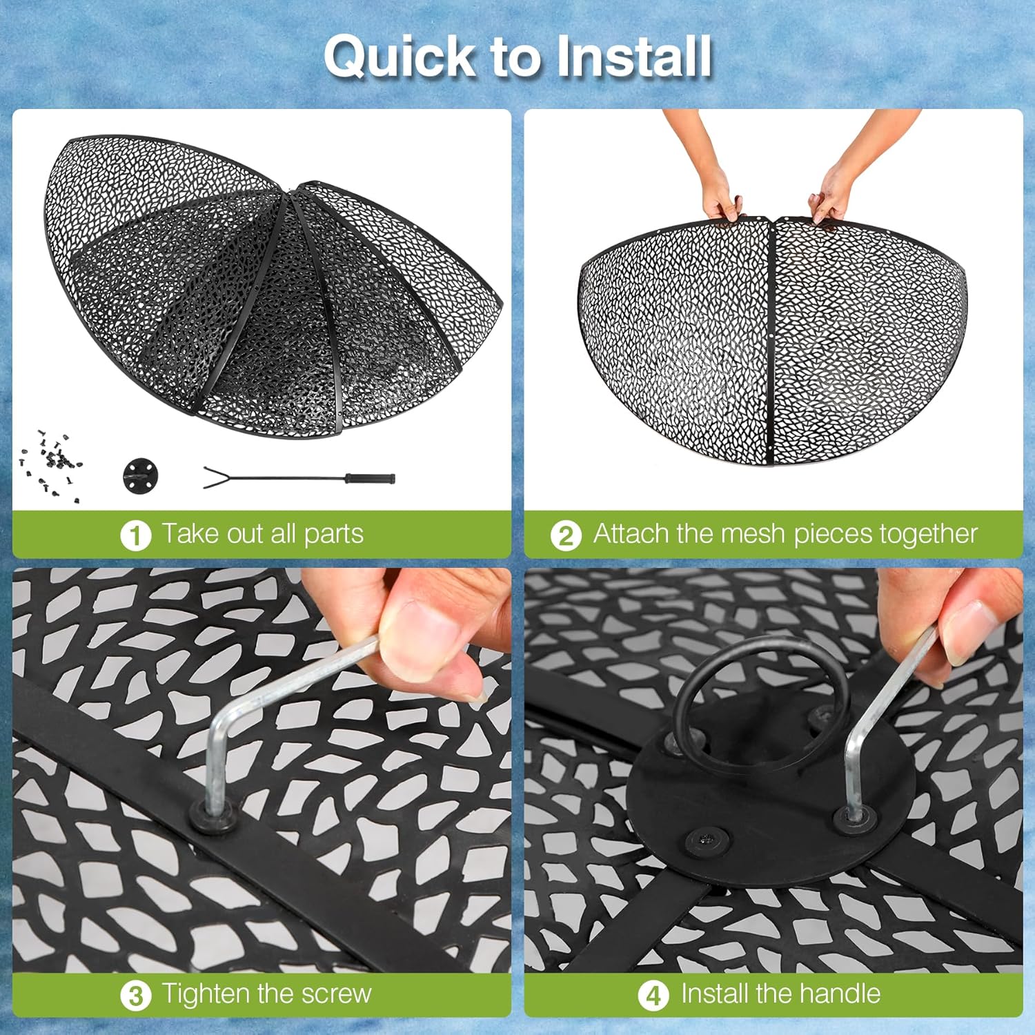 REDCAMP 36Inch Fire Pit Spark Screen, Collapsible Fire Pit Screen Round with Handle, Heavy Duty Iron Fire Pit Cover Mesh Round Replacement Firepit Screens Easy Opening for Outdoor Patio Backyard