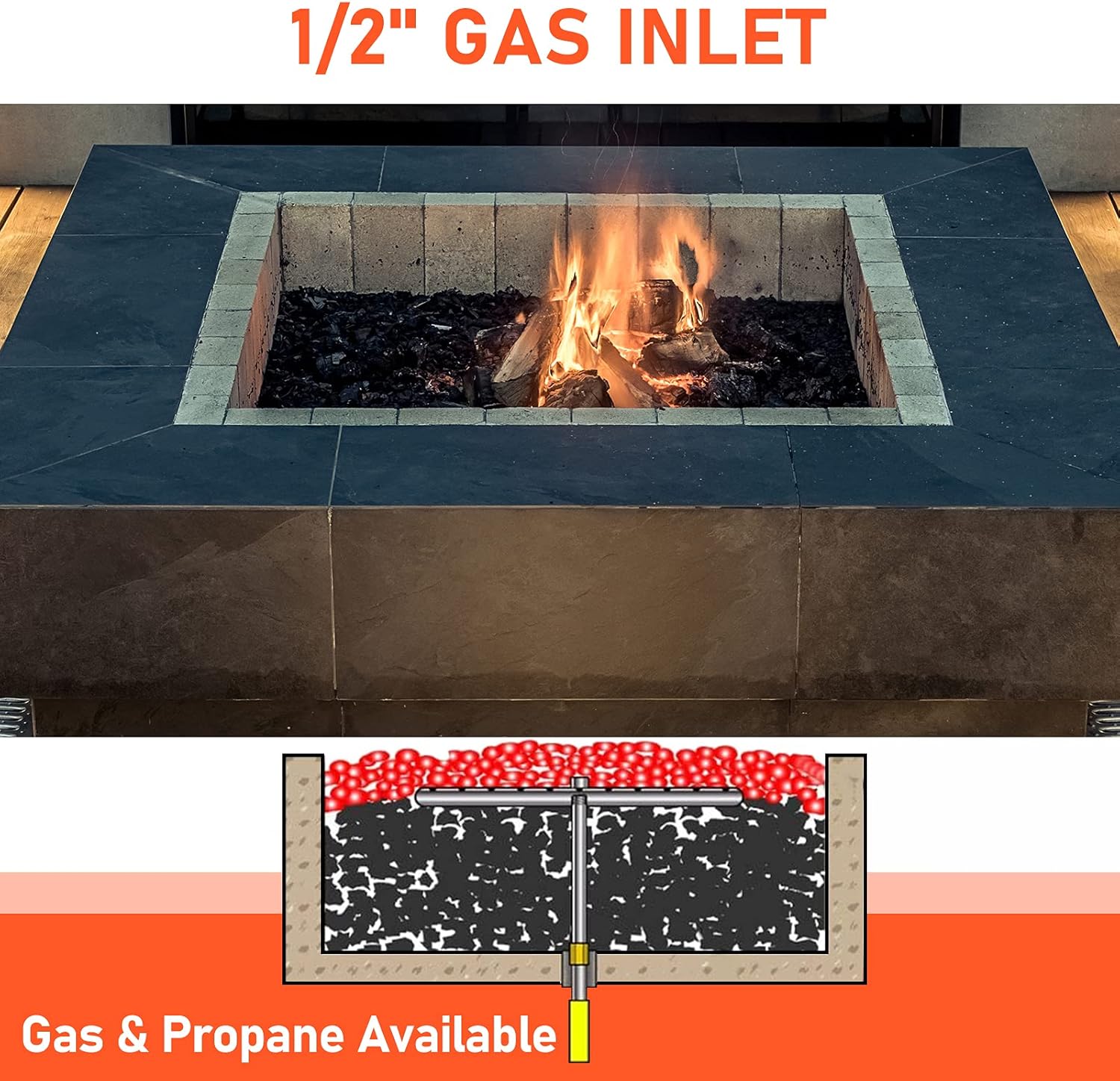 GASPRO 18 Inch Round Fire Pit Ring Burner for Natural Gas & Propane Fireplace, 304 Series Stainless Steel, BTU 147,000 Max