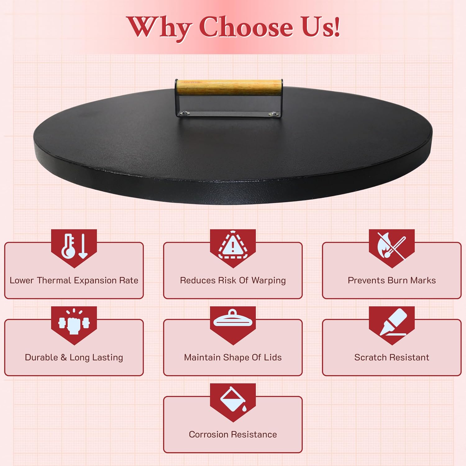 Round Fire Pit Cover, 30” inch Diameter, Grill Fire Ring Lid with Handle - 2 mm Thickness