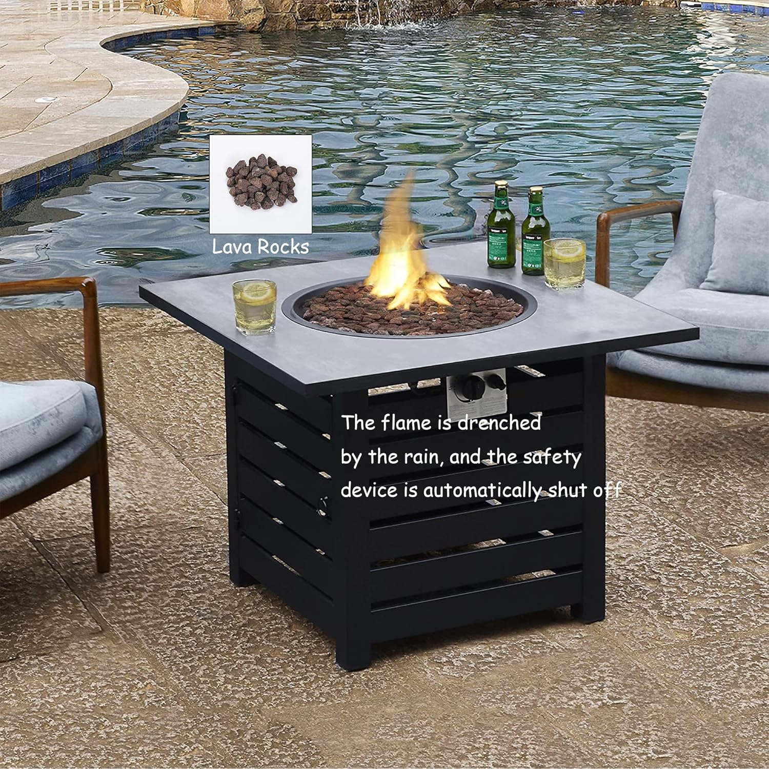 Clihome 32inches Fire Pit Table Auto-Ignition Propane Gas Firepit for Outside Patio Outdoor Fire Table with Waterproof Cover Firepits for Backyard Camping Outdoor Heating Bonfire Picnic (Grey)