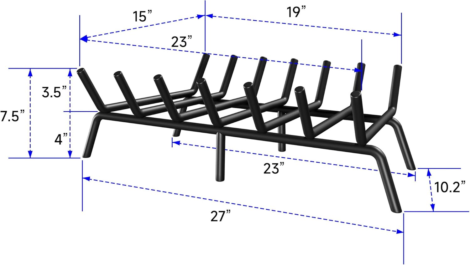 Fireplace Grate 27 Inch, Firewood Log Holder Rack, Heavy Duty Fire Wood Stove Grates for Indoor Outdoor Camping Chimney Hearth Burning Fireplace Accessories Tools