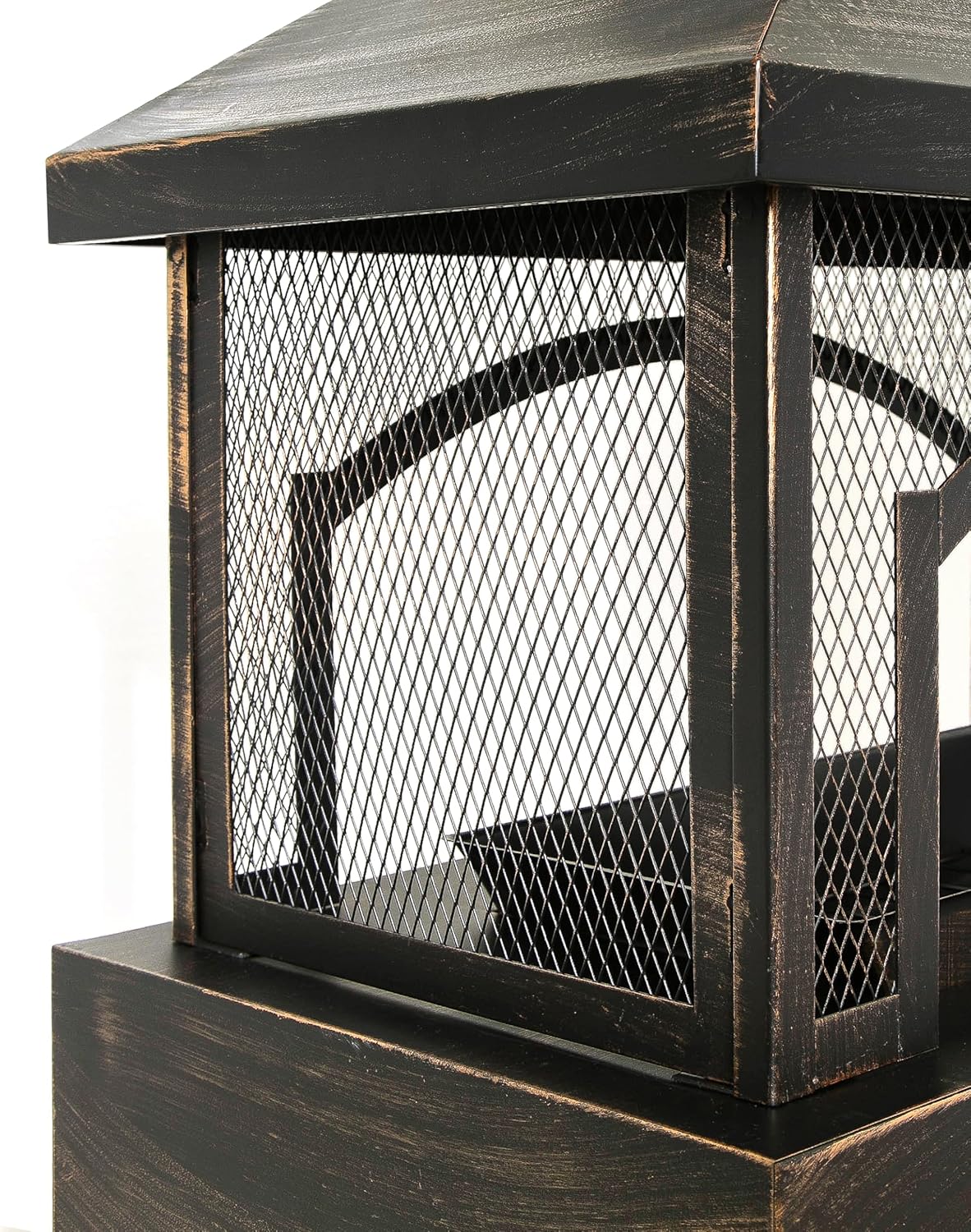 37 Inch Outdoor Wood Burning Fire Pit, Rectangular Fire Pit with Built-in Log Storage and Lid, Burning Fireplace Fire Pit Table for Patio Garden Camping Backyard Picnic Bonfire (Antique Brass/37)