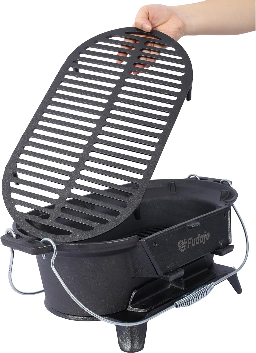Oval Cast Iron Grill Outdoor, Portable Charcoal Grill and Tabletop Skillet - 100% Cast Iron, Enameled, Durable, Small Charcoal Grill, Camping Stove, Hibachi Grill (BLACK2)