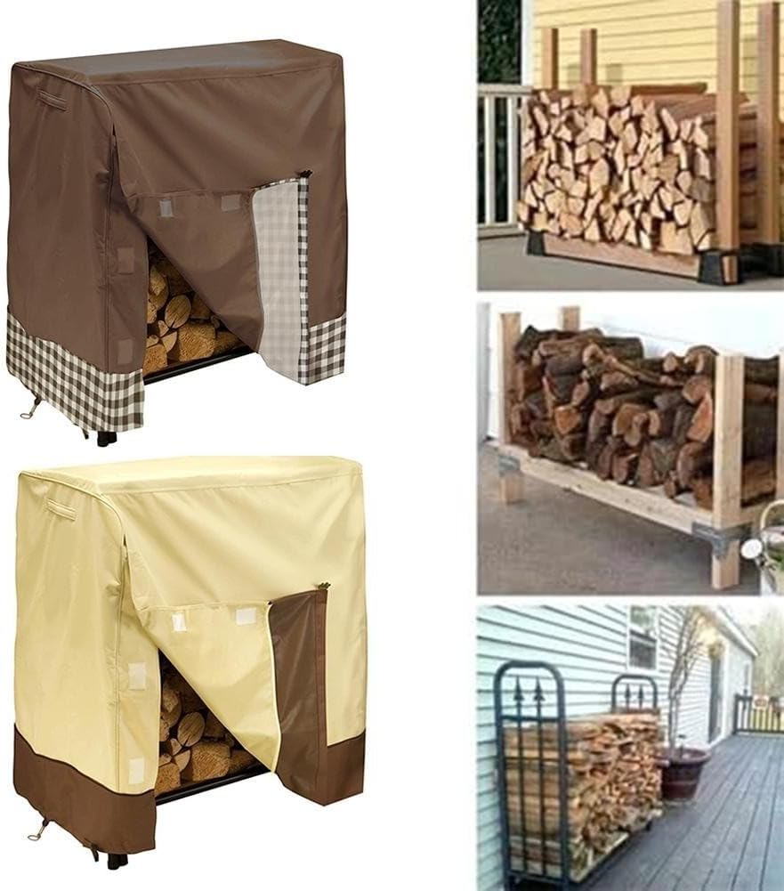Firewood Cover, Waterproof 600D Oxford Cloth Easy To Use Installation Ventilation Openings Stylish Aesthetic Multi-Purpose Usage For Stoves Fire Pits(Coffee)