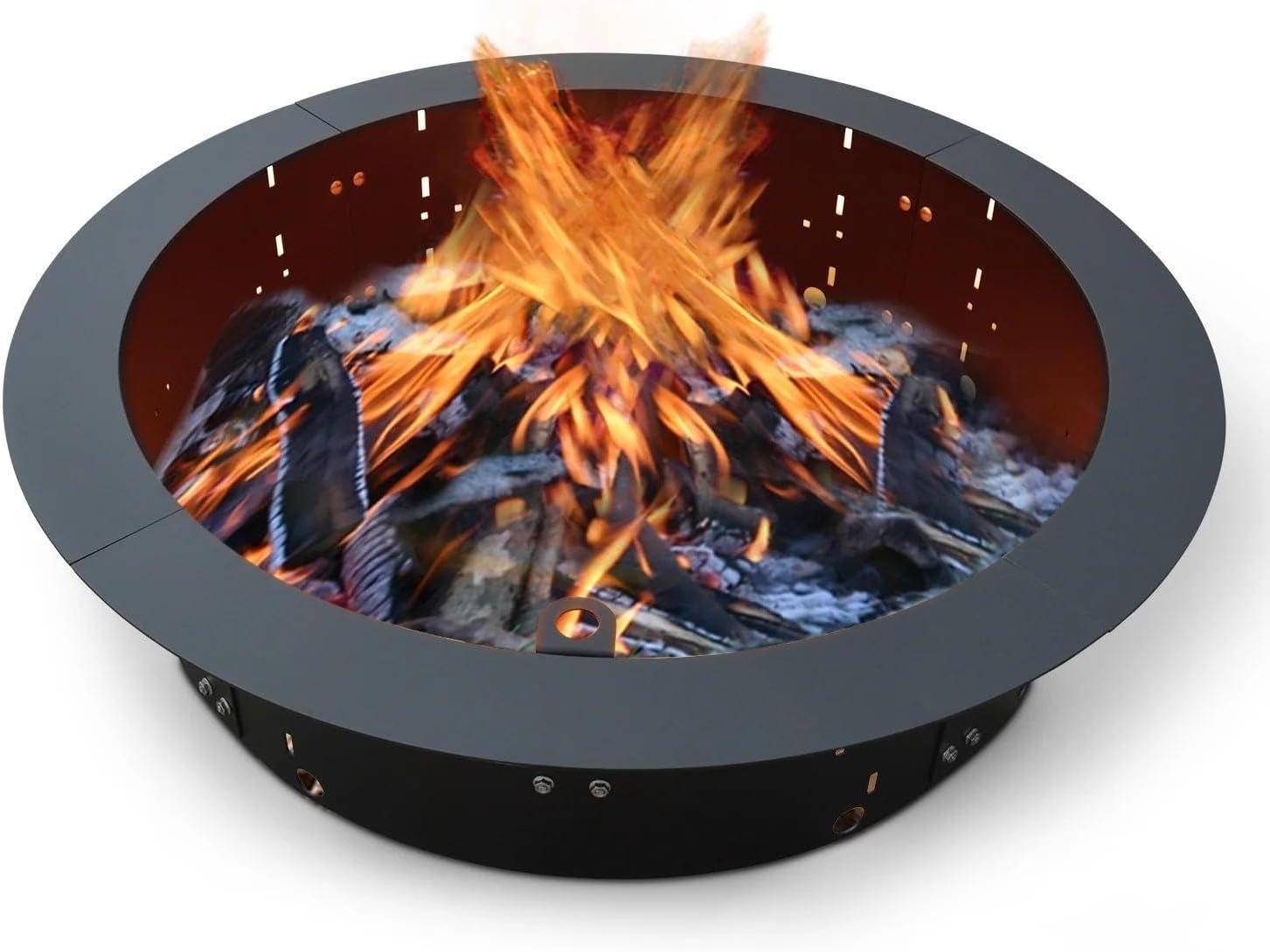Firebuggz Heavy Duty Black Steel Fire Pit Ring Insert for Outdoors - 31” Round Insert, 38