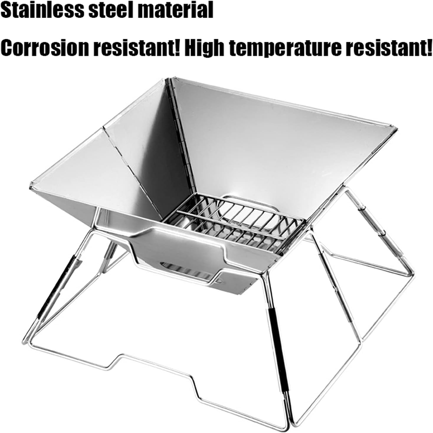 BBQ Grill BBQ Charcoal Grill Outdoor Folding Campfire Grill Stainless Steel Camping Fire Pit Heavy Duty Portable Camping Grill Grate ?With Carrying Bag
