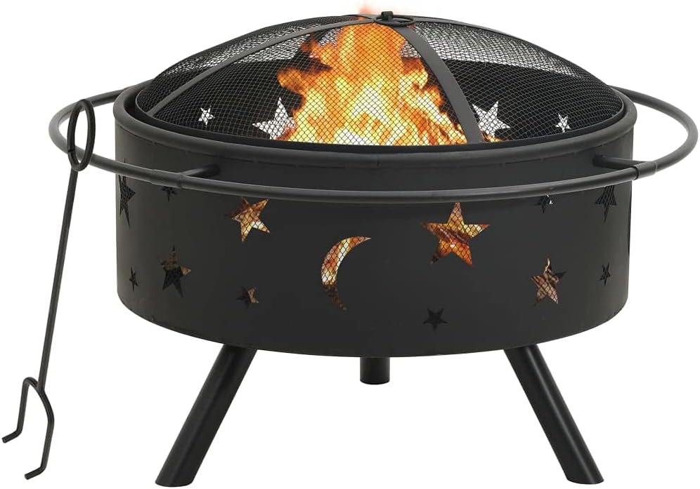 Large Outdoor Wood Burning Fire Pit with Poker, 29.9