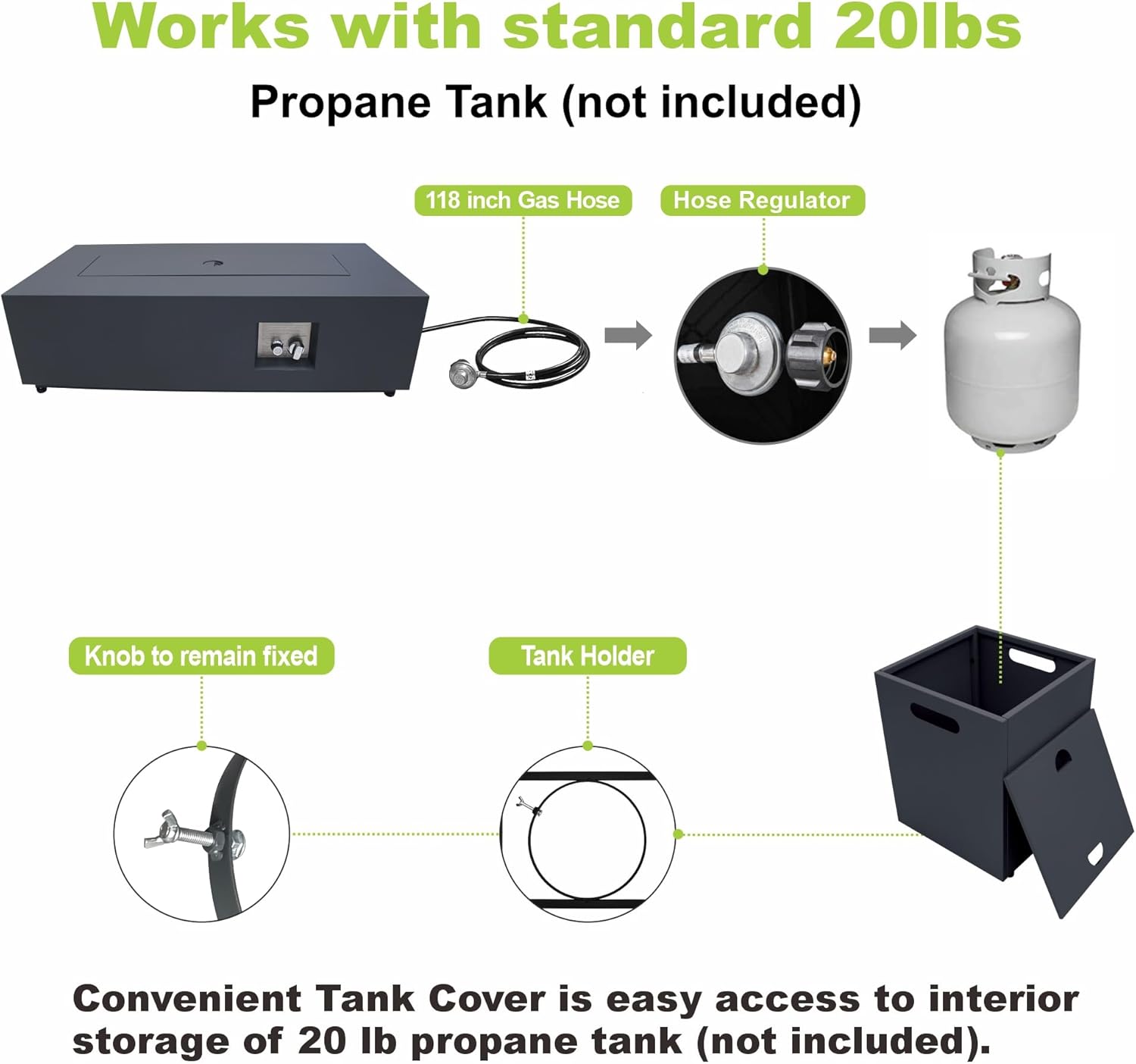 Dineli 2-Piece Outdoor Propane Fire Pit Table Set w Tank Table 42'' Rectangular Firepit Gas Fire Pits for Outside Patio Table Fire Pit w LED, 50,000 BTU (Black, with Warmlight)