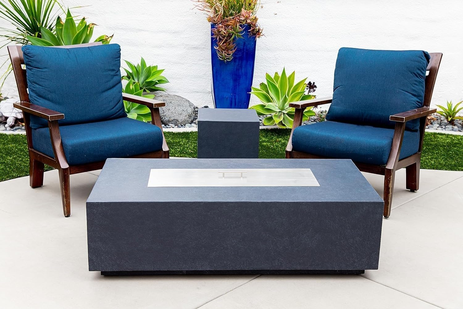 AMS Creations | Chelsea 55 inch Rectangular Wavy Dark Gray Concrete GFRC Natural Gas Fire Table Pit