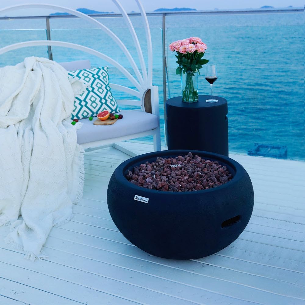 MODENO Outdoor Fire Pit Propane Garden Fire Bowl, 40,000 BTU CSA Certified Firepit，Auto-Ignition System Fireplace, Lava Rock&PVC Cover Included (27 x 27 x 14'', Black)