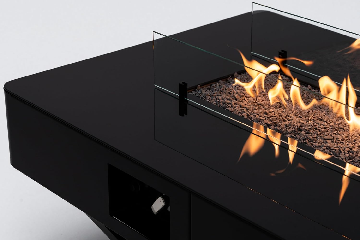 Planika Rio Table - Outdoor Fireplace, Propane-Fueled Fire Pit Table, Black Glass Top - Cover Included (Optional - Gas Tank Cover)