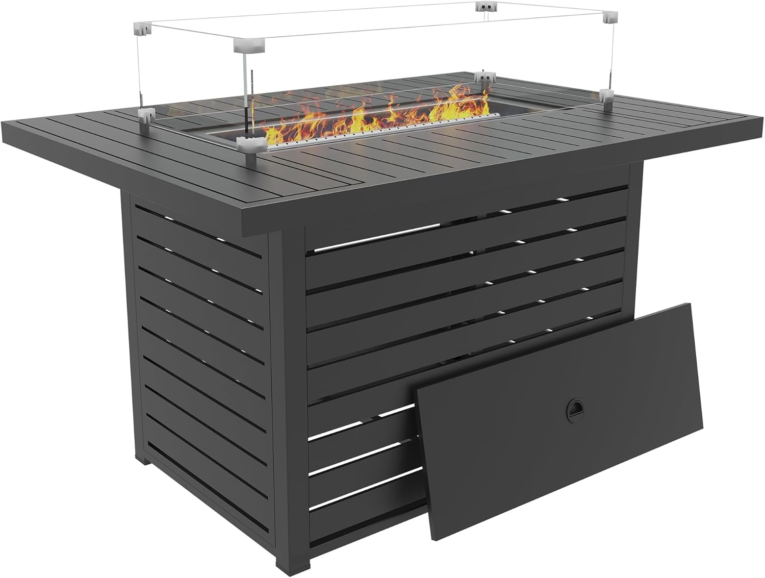 TWT 43.3 inch Outdoor Propane Fire Pit 2 in 1 Firepit Table Gas Fire Pit Table with Lid, Glass Wind Guard Rectangle Gas Firepit Table for Garden/Patio, CSA Certification (Dark Grey)
