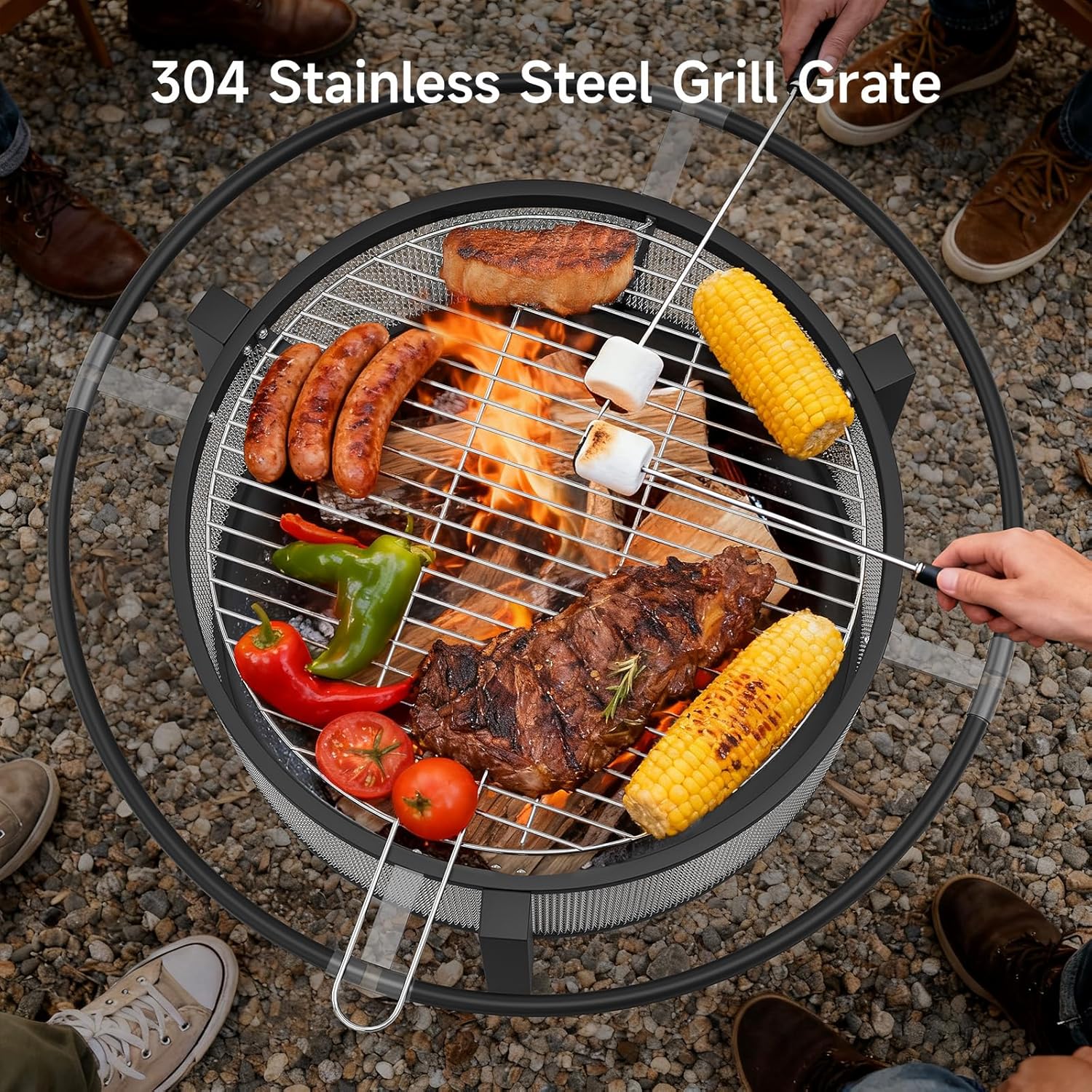 ONBRILL 2-in-1 32 Inch Fire Pit with Cooking Grill + Upgraded Connection Tube