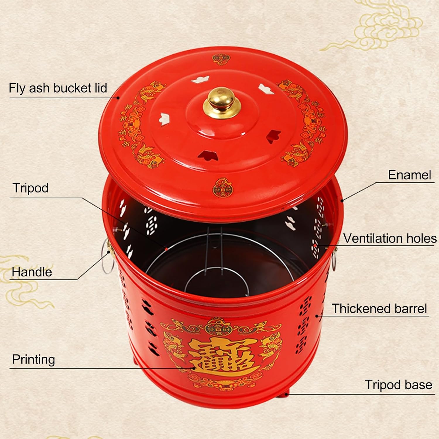 Burn Cage, Burn Barrels for Outside for Burning Trash, Outdoor Fire Pit with Lid and Handle, Metal Fire Pit for Yard Waste(45cm/18in)