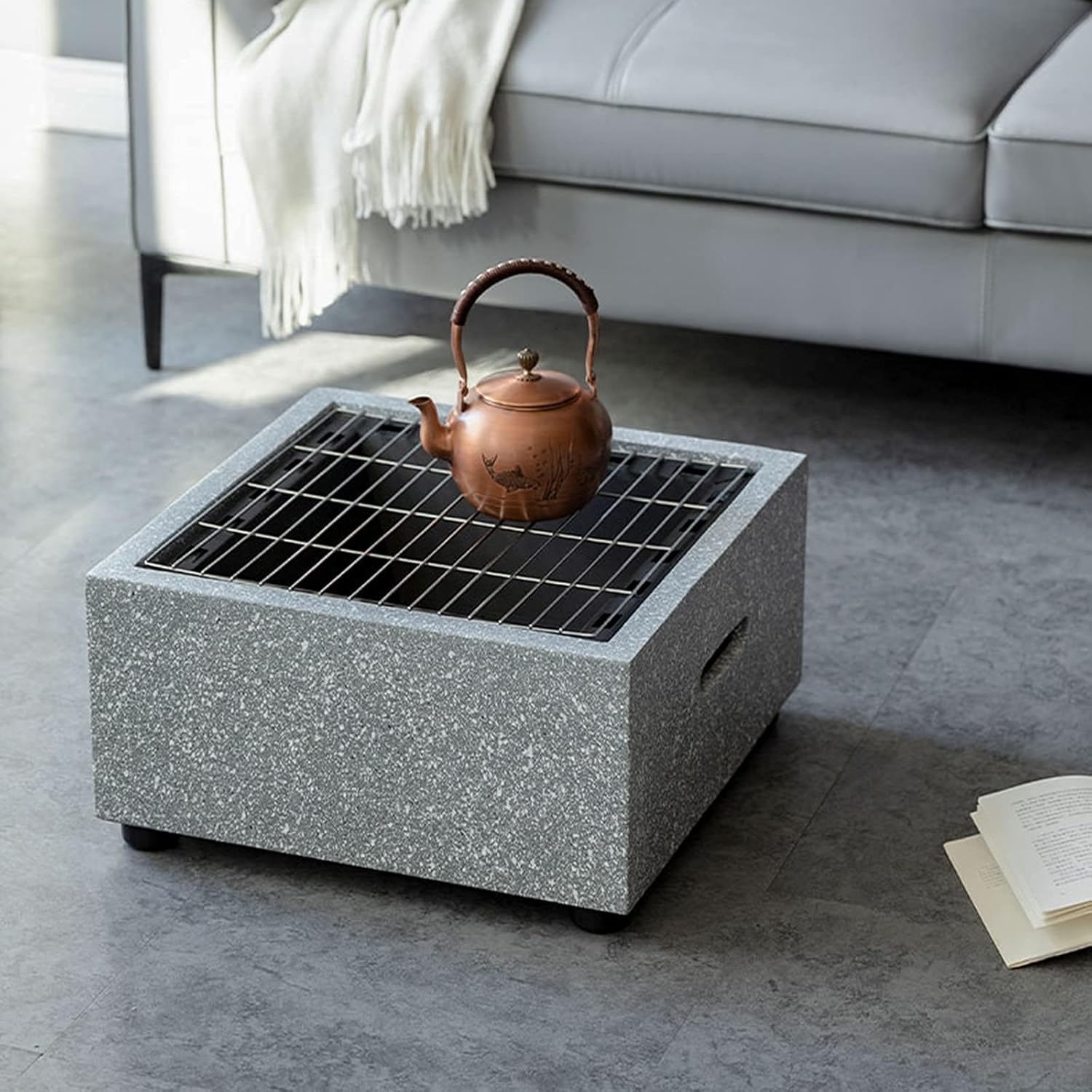 Fire Pit Table, Square Wood-Burning fire Pit on Home Terrace, Outdoor Charcoal smokeless Grill