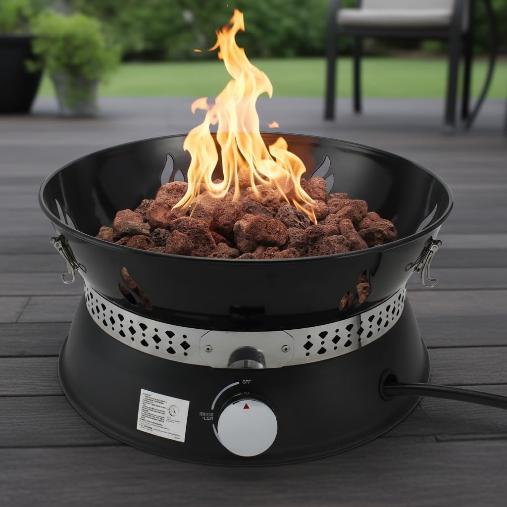 Portable Propane Fire Pits, 19 Inch 58,000 BTU Gas Fire Pit with Cover & Handle,Smokeless Propane Firepit for Outdoor Camping, Camping,Patio, Backyard, Garden