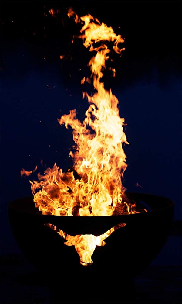 Fire Pit Art Long Horn Wood Burning Fire Pit Bowl Outdoor Patio Furniture Steel Firepit Iron Oxide Finish Portable Campfire