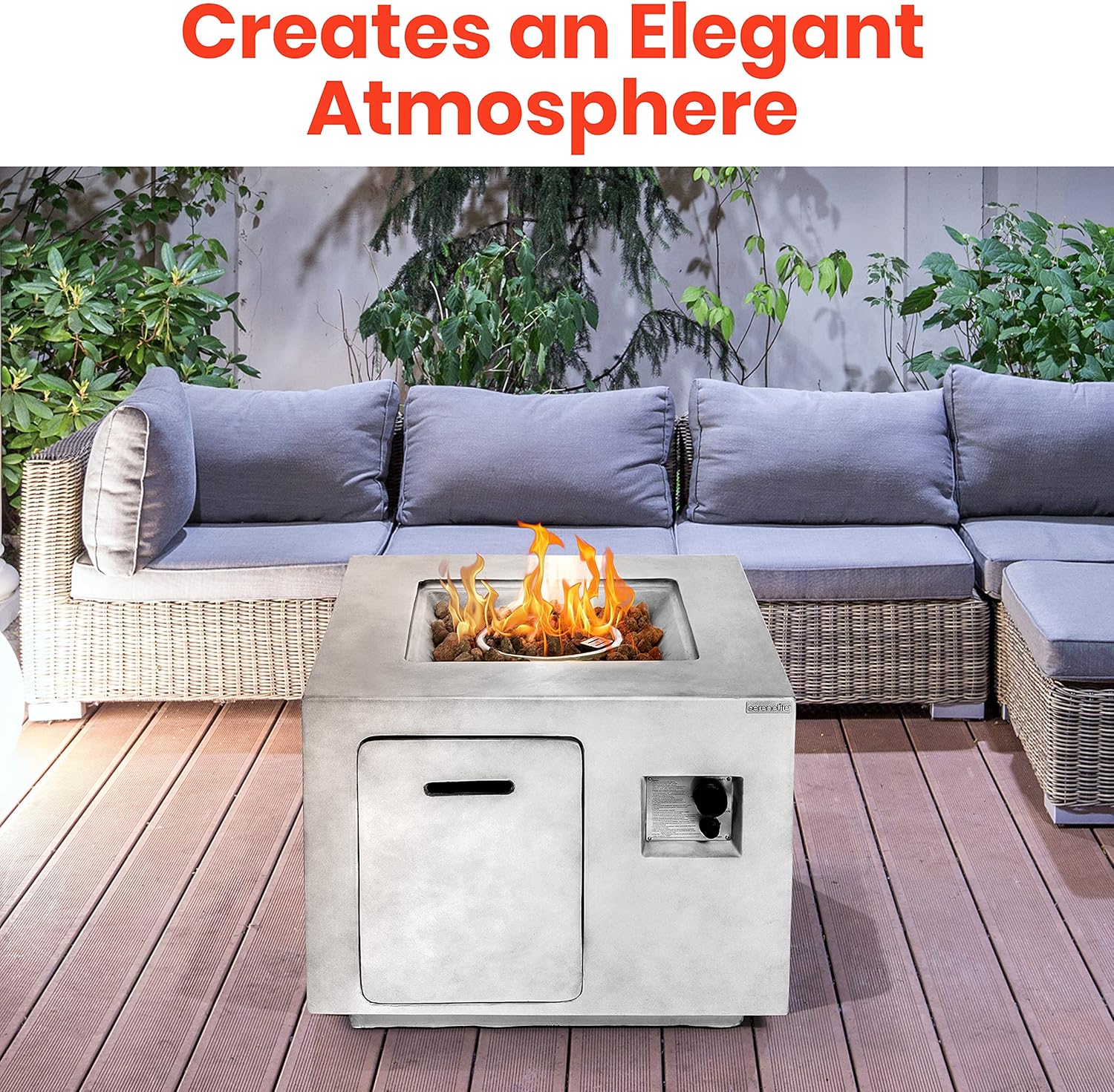 Outdoor Propane Fire Pit Table-CSA/ETL Certified Safe 40,000BTU Pulse Ignition Weatherproof Square Propane Gas Fire Table -Adjustable Flame,Thermocouple-PVC Cover, Lava Rock-SLFPCN42.5