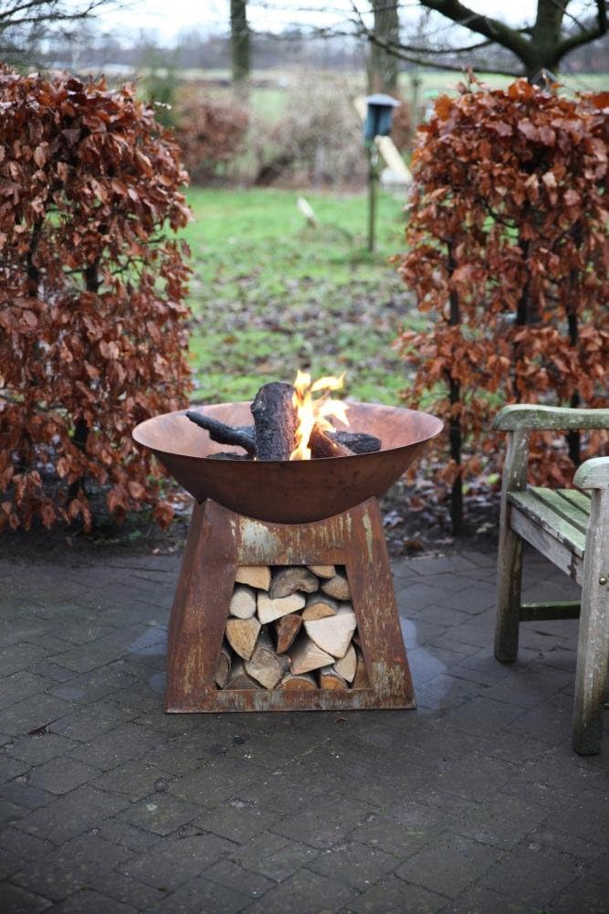 Esschert Design Fire Bowl with Wood Storage, Small