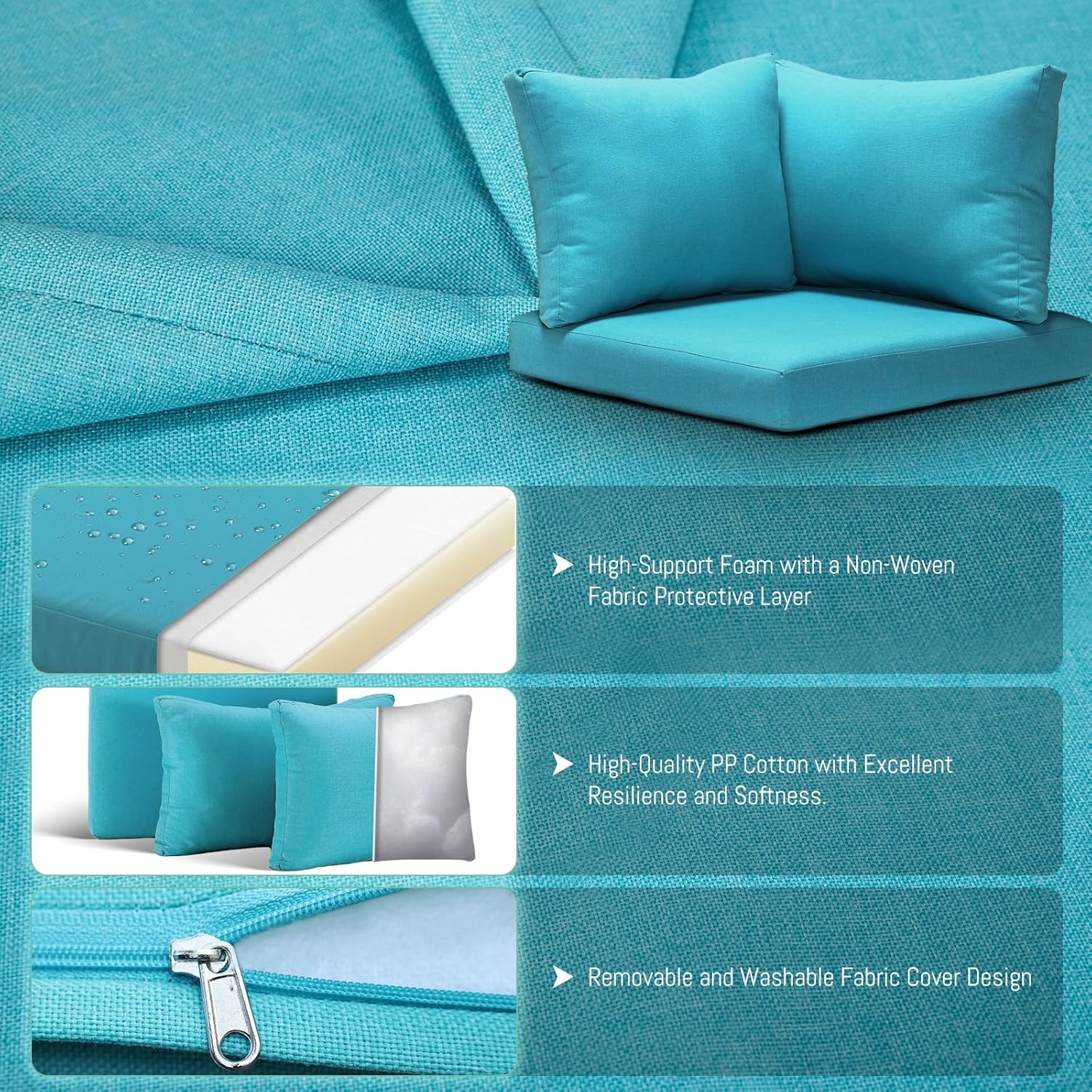 RADIATA 11 Piece Patio Furniture Sets with Firepit, Exra Large Size Outdoor Sectional and Fire Pit with Comfy High Back Deep Wide Seating for 10 People, All-Weather Non Fading Durable, Grey&Sky Blue