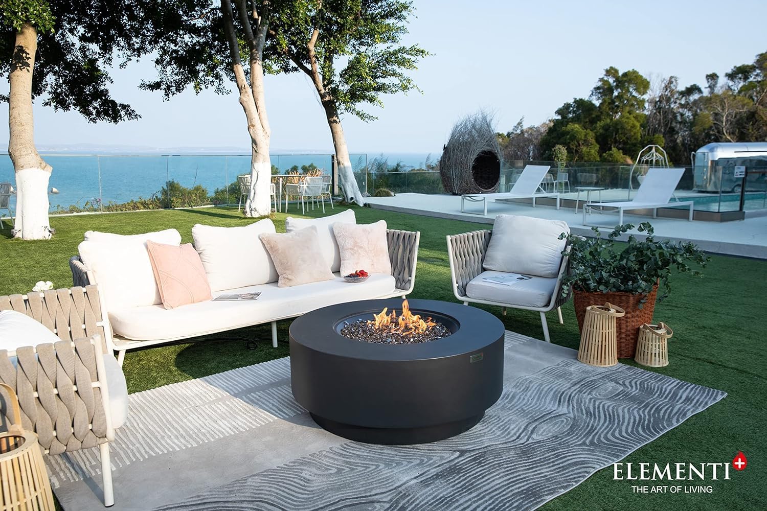 AMS Fireplace | Elementi Plus | Nimes | Round Dark Gray Concrete Propane Gas Fire Table Pit (Liquid Propane)