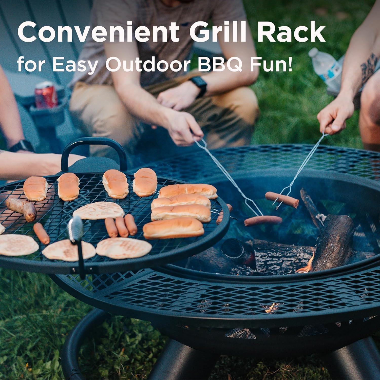 47 Inch Fire Pit for Outside, Wood Burning Firepit with BBQ Grill, Outdoor Metal Fire Pits, Heavy Duty Large Firepits for Backyard, Bonfire, Patio, Party, Picnic, Family Gathering