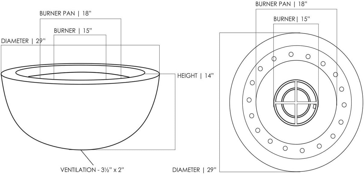 Prism Hardscapes Moderno 2 Concrete Gas Fire Pit (PH-401-3LP), Propane, Natural, 29-Inch