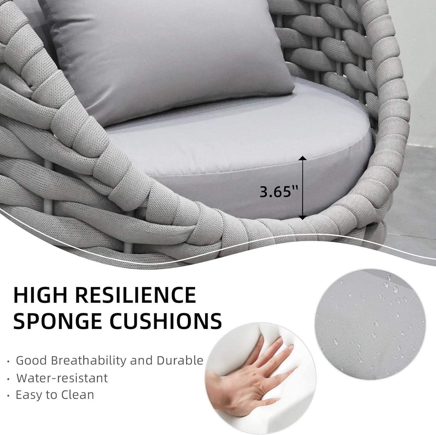 TWT Patio Furniture Sofa Set 4 Pieces Aluminum Outdoor Furniture w/27.8in Coffee Table,Patio Conversation Set with Hand Woven Textilene Rope for Backyard Garden Poolside,Light Gray