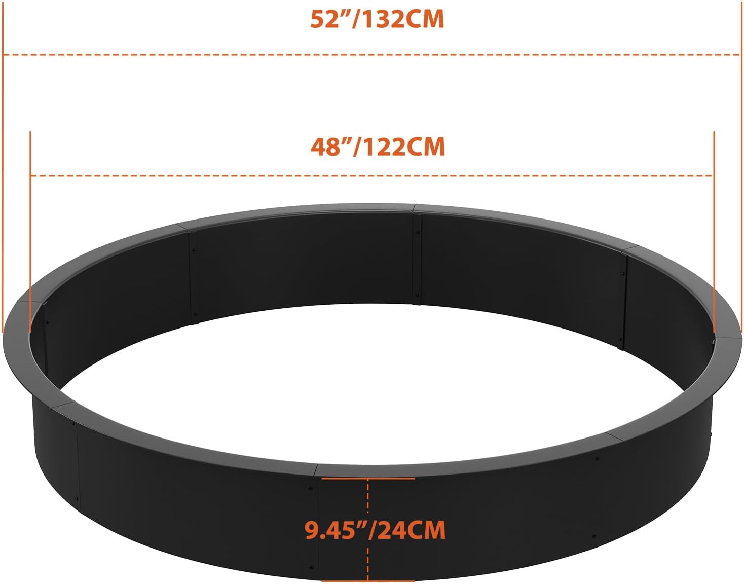 48 Inch Smokeless Fire Pit, Made of Carbon Steel, Outdoor Round Garden Fire Pit with Ventilation Holes, DIY Campfire Ring, Suitable for Burning Firewood