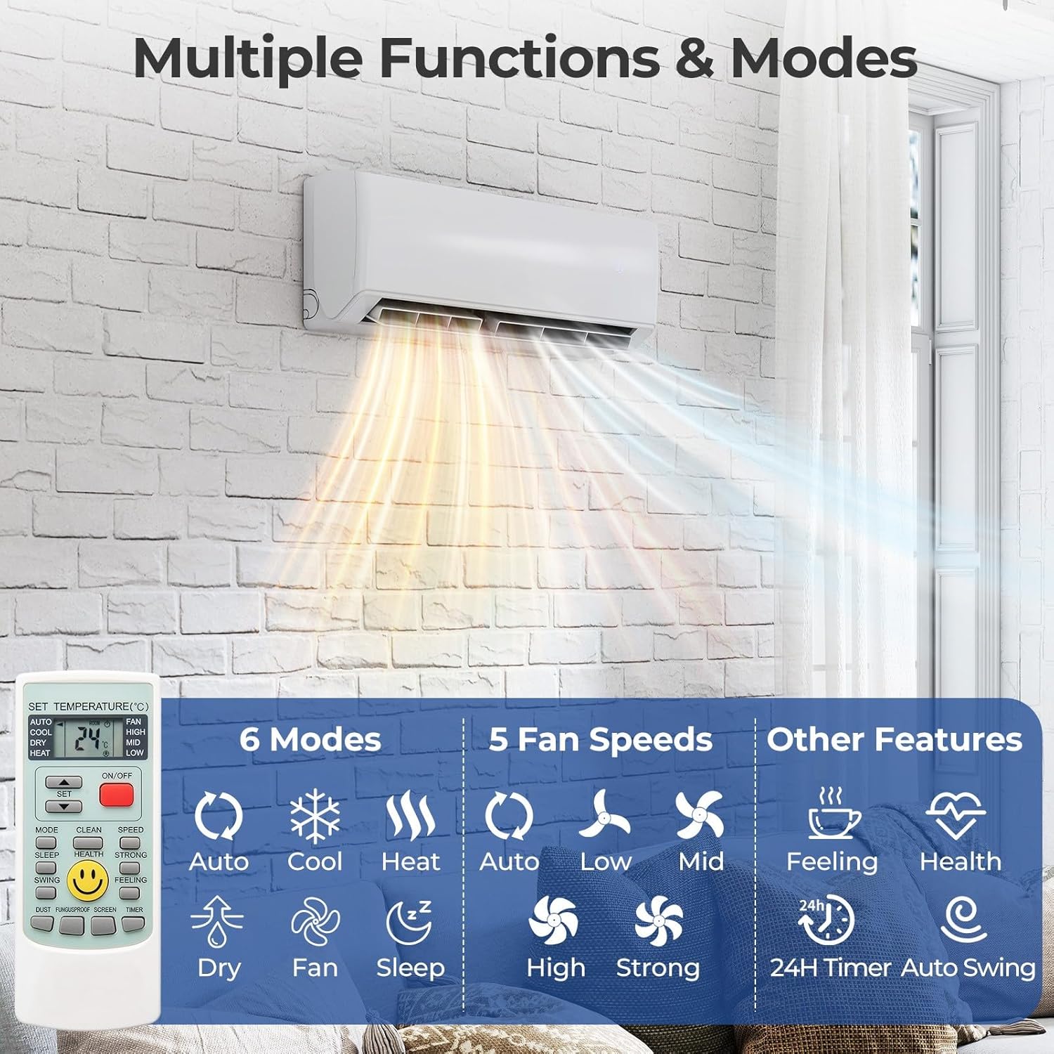 SIMOE 18K Dual 2 Zone Mini Split Air Conditioner Heat Pump, 9000 BTU+ 9000 BTU, Heat Lower as -13°F, 22 SEER2, Wifi Enabled Multi Zone Ductless Mini Split AC Work with Alexa, Pre-Charged Condenser