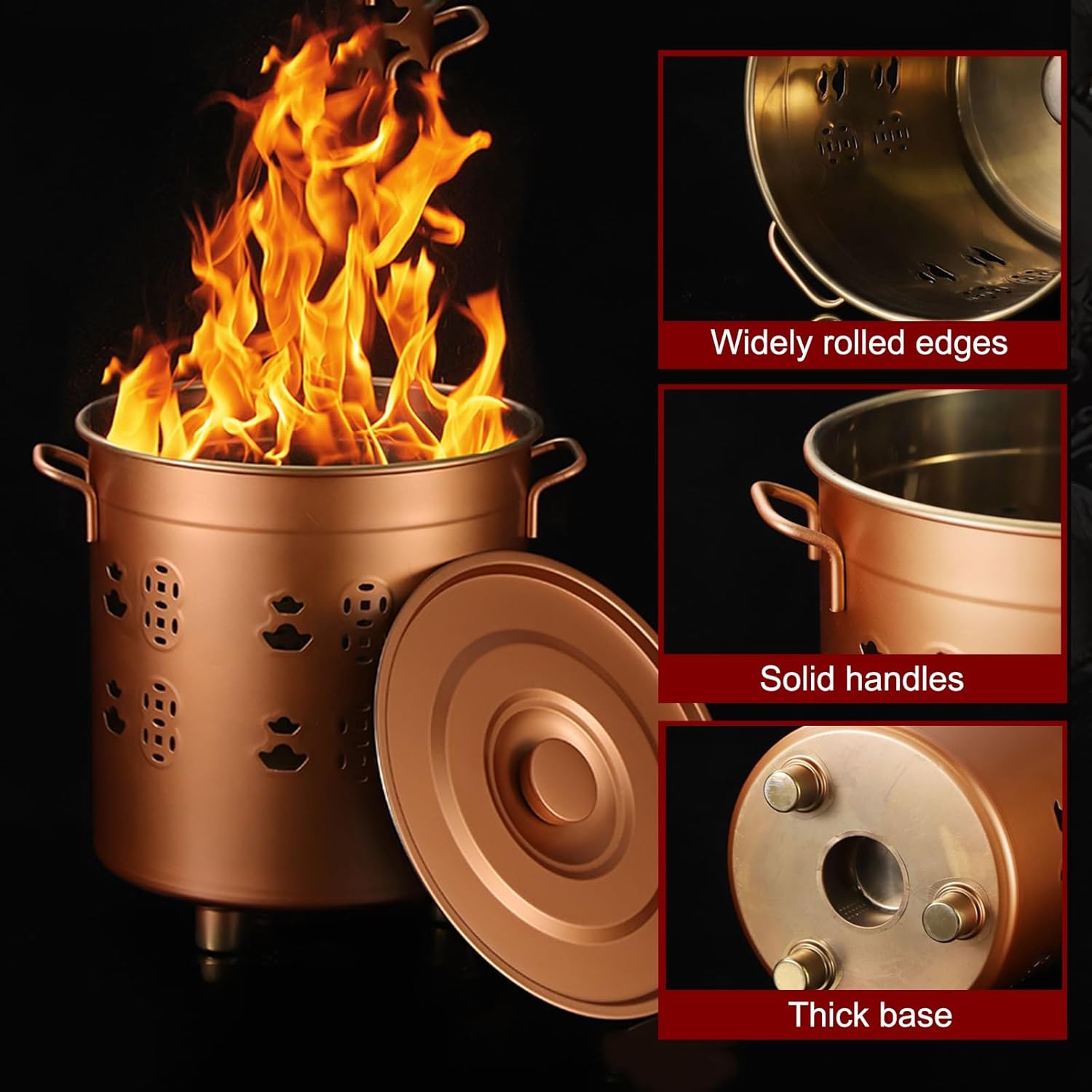 Incinerator, Stainless Steel Burn Barrel, Burn Cage with Lid, Metal Fire Pit with Handle, Trash Burning Barrels for Outside(Gold,26cm/10in)