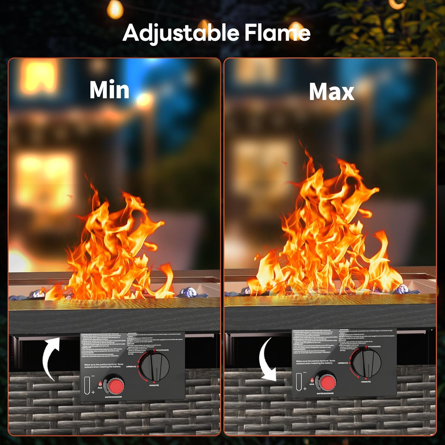 28” Outdoor Propane Fire Pit Table, 50,000 BTU Square Rattan Gas Fire Pit with Lid & Blue Crystal Stones, Steel Tabletop, Adjustable Flame, 4-in-1 FirePit Table for Patio, Backyard, Outdoor Gatherings