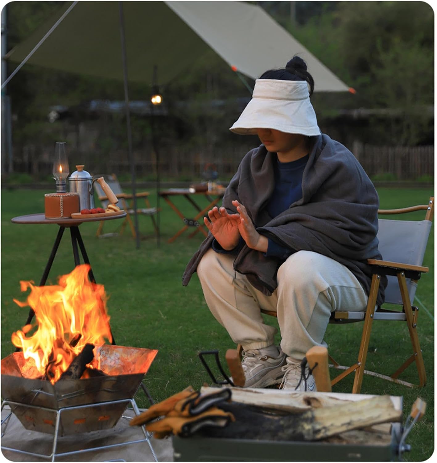 Portable BBQ Charcoal Grill 304 Stainless Steel Camping Fire Pit,Large Cpacity Hexagonal Collapsible Campfire Grill with Carrying Bag