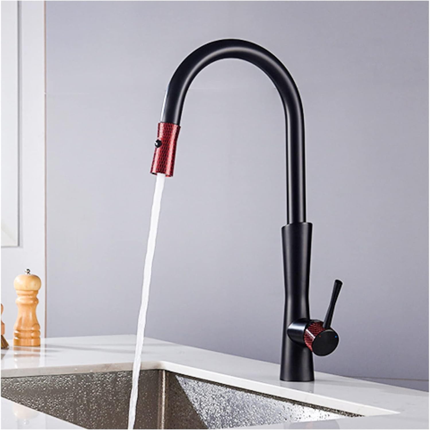 All Copper Casting Kitchen Faucet Dual-Mode Outlet Water Cooling and Heating Dual Control Single Handle Design Sink Faucet(Color:Brushed Grey)