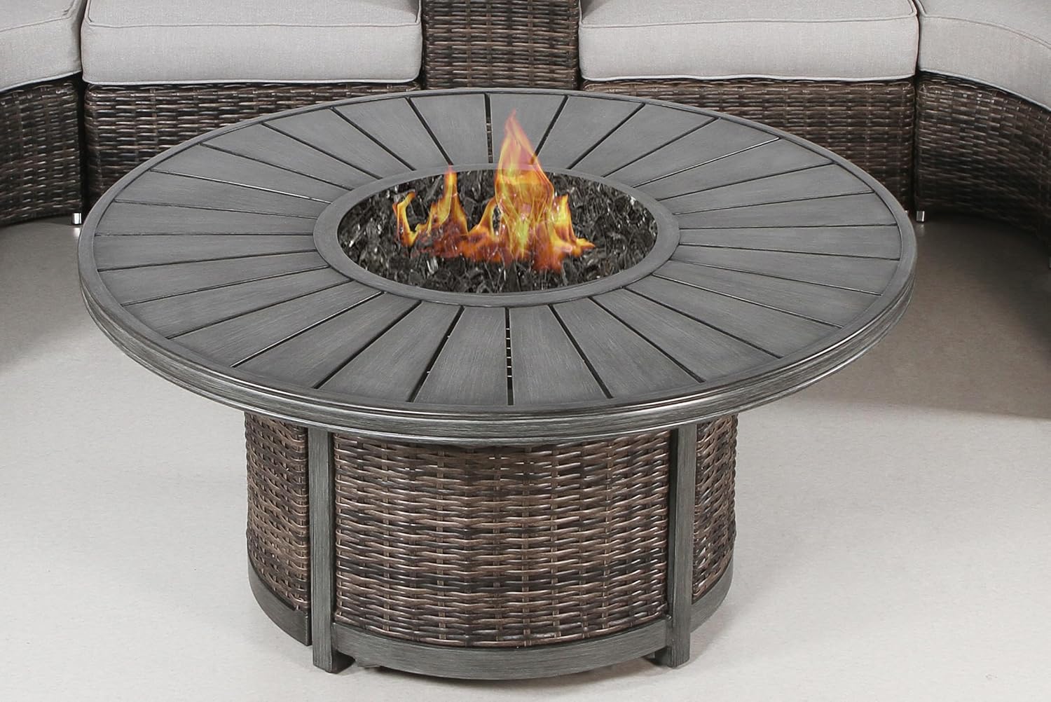 Penau 25 Inch H x 52 Inch W Propane Outdoor Fire Pit Table with Hand-Painted Wood Grain Top, Modern Espresso Finish, Rust & Heatproof, 60,000 BTU