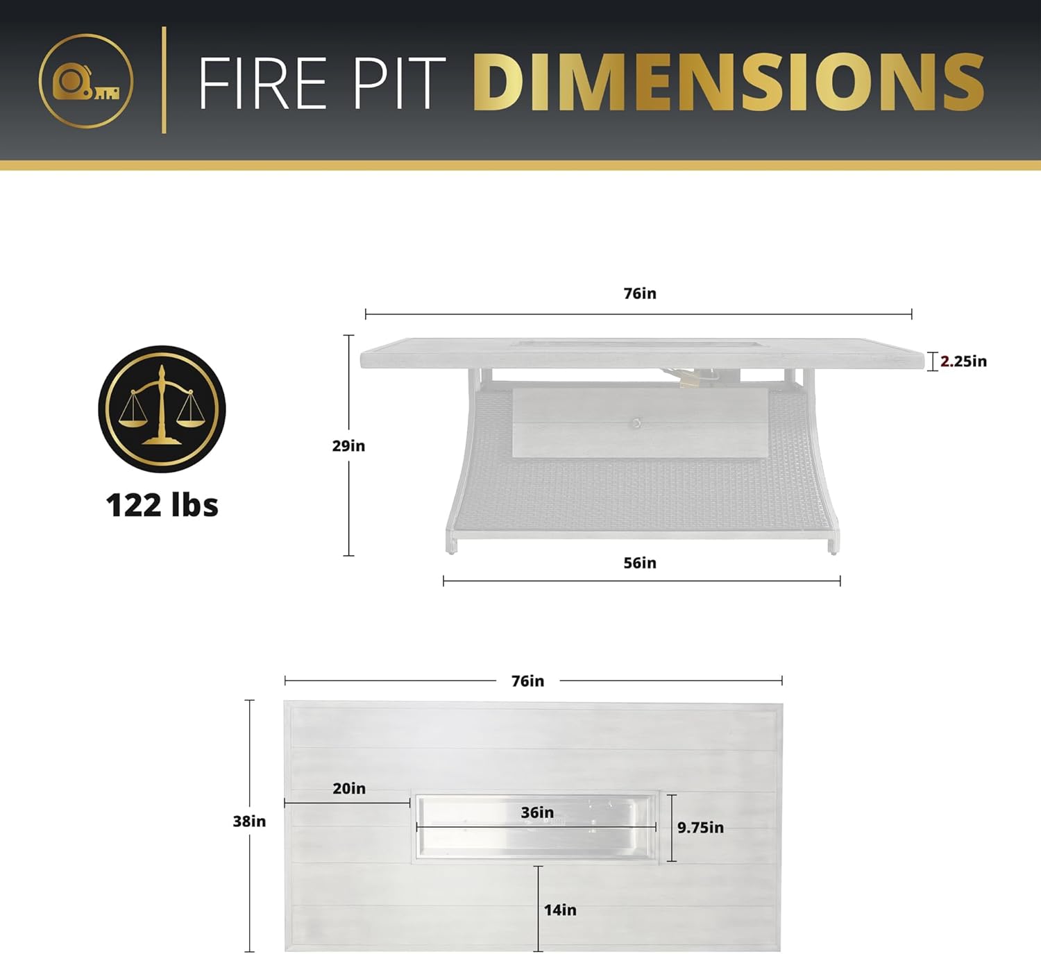 Outdoor Patio Furniture Set With Propane Fire Pit 50,000 Btu 7 Pieces 76