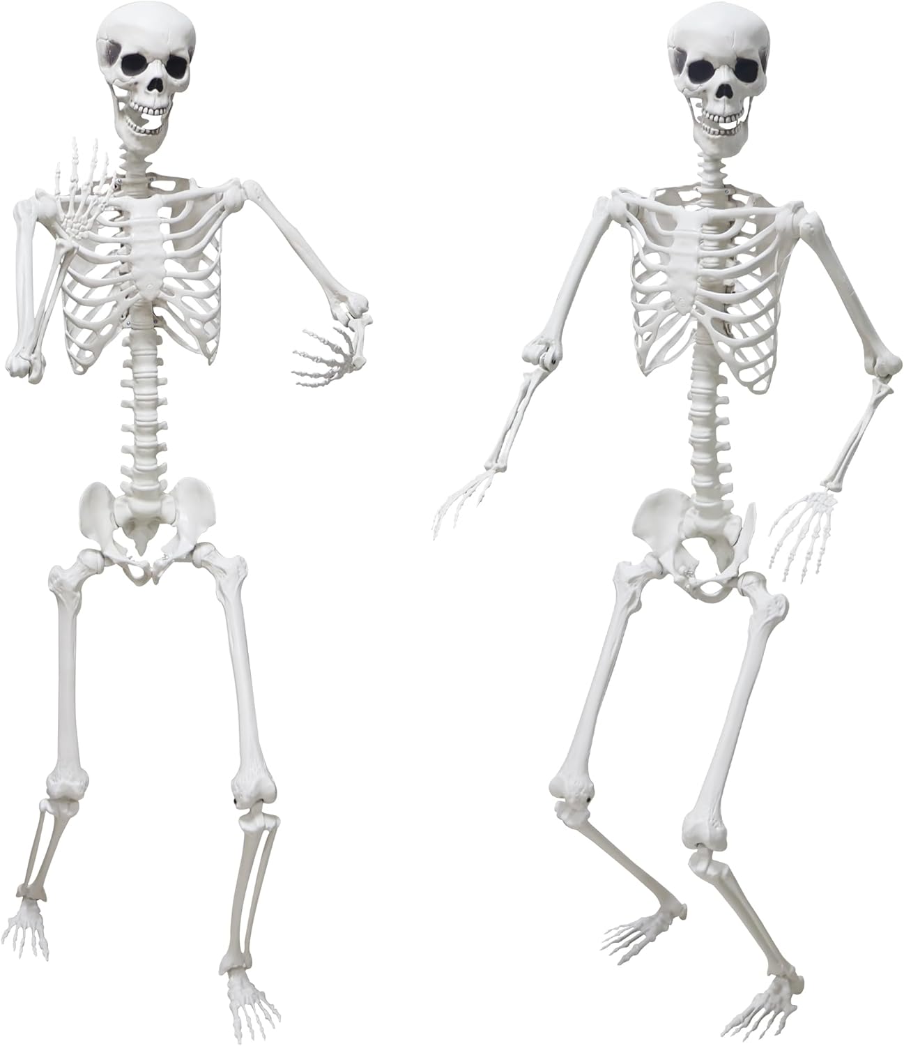 Halloween Skeleton Decorations,5.9Ft Life Size Skeleton 2PCS Posable Skeleton Full Size Plastic Human Skeleton with Movable Joint for Halloween Outdoor Indoor Decor (Grey, 5.9Ft)