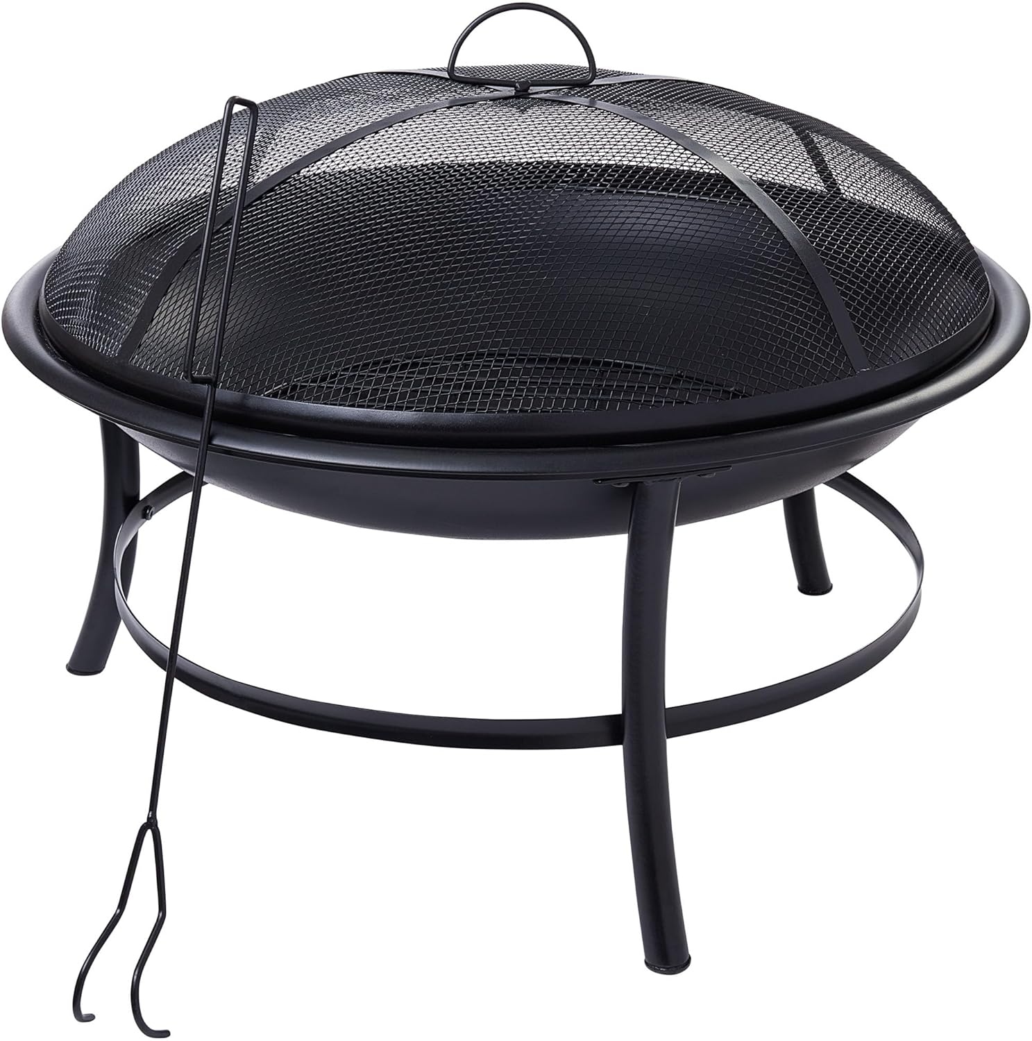 26-Inch Round Iron Outdoor Wood Burning Fire Pit with Spark Screen & Poker, Portable for Patio, Backyard, and Camping