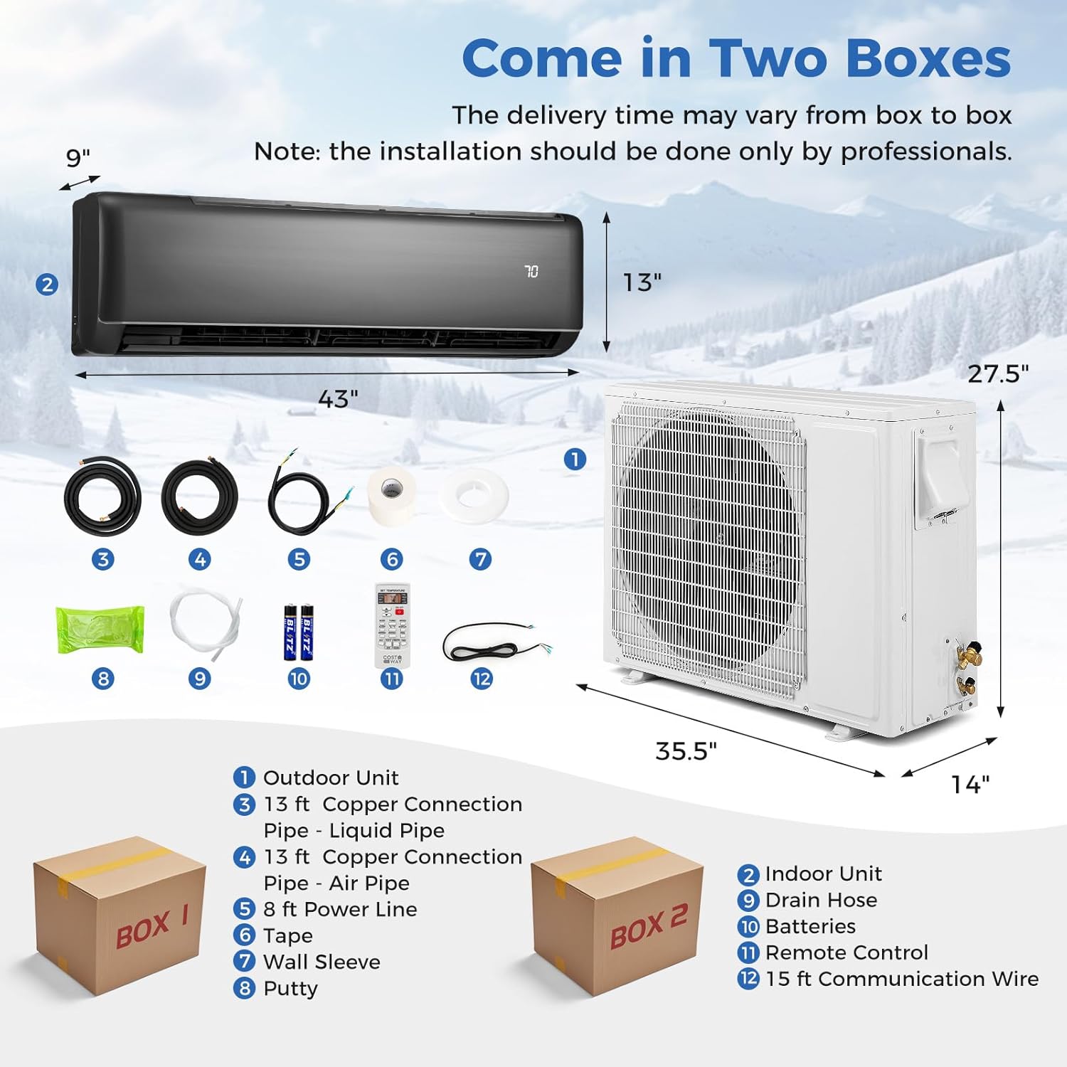 RELAX4LIFE Mini Split Air Conditioner - 24000 BTU 21 SEER2 208-230V Inverter AC Heating & Cooling System w/Heat Pump, Remote, Work with Alexa, Cool up to 1500 Sq.Ft, Pre-Charged Ductless Split AC Unit
