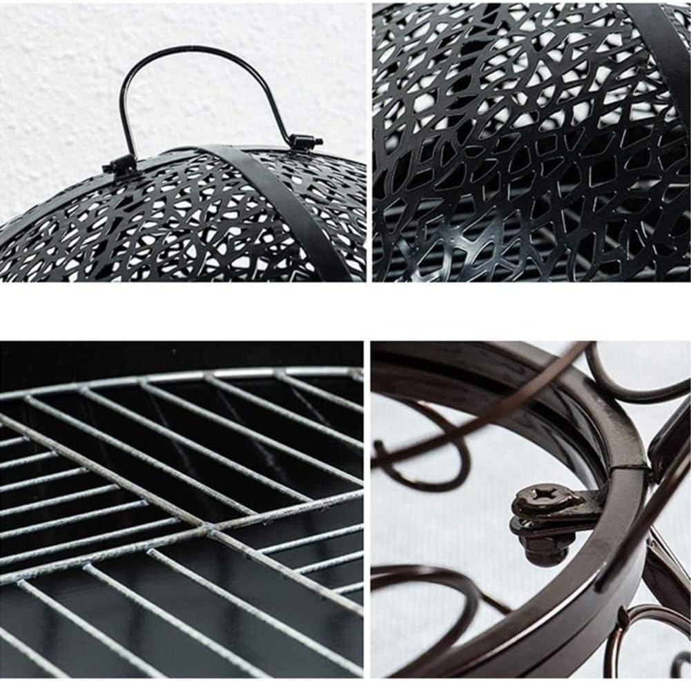 BBQ Grill Outdoor Fire Pit Outdoor Fire Pit Patio Metal Firepit,BBQ Pit Patio Heater Stove Brazier Metal Outdoor Garden Firepit with BBQ Grill Spark Screen Cover and Poker