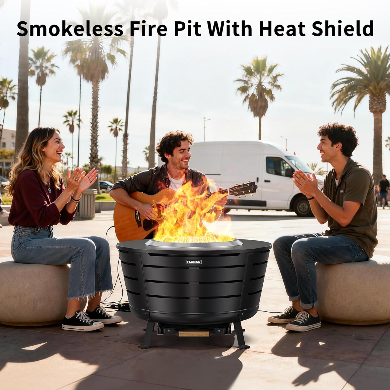 26.5 Inch Smokeless Fire Pit, Outdoor Portable Fire Pit with Stand, Removable Ash Pan & Heat Shield, Large Wood Burning Firepit Bonfire for Outside, Backyard, Patio,Camping