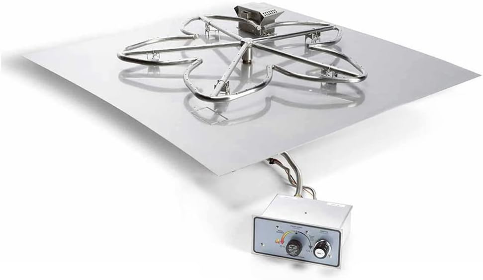 HPC Fire Push Button Flame Sensing Gas Fire Pit Kit (TOR-FPPK24-SQ-FLEX-LP), 24x24 Pan, 18
