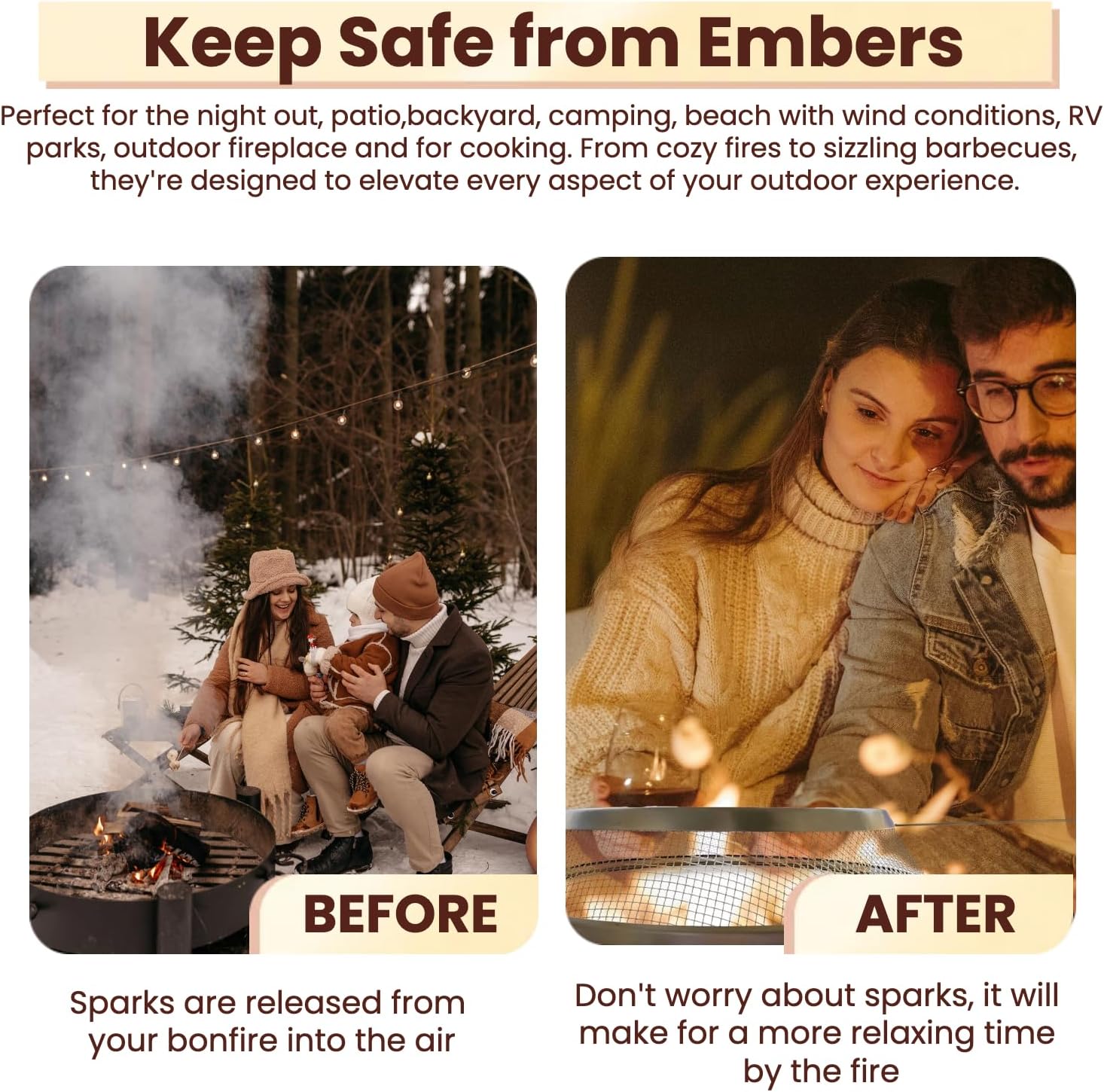 Fire Pit Spark Screen ，19/19.5 inch Bonfire Shield for Solo Stove Accessories,Easy Installation, Durable 304 Stainless Steel, Removable Handle for Ultimate Safety and Convenience