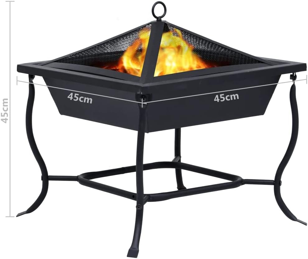 Fire Pit,Bonfire Steel Fire Pit, Campfire Cooking Equipment,Fire Pits for Outside Wood Burning,for Outside Garden Bonfire Party and Patio Black 17.7