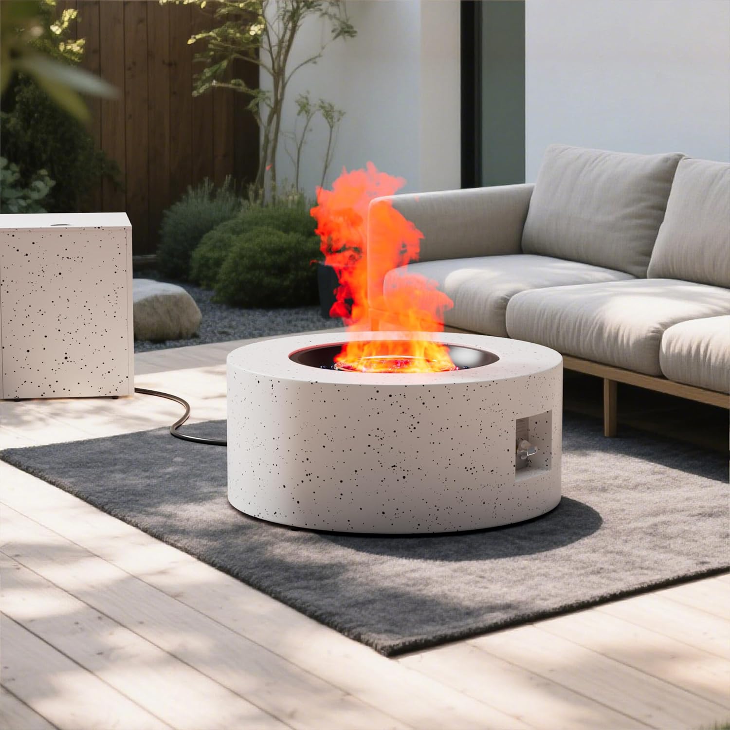30' Outdoor Fire Pit Table with 50,000 BTU Output, Premium Gas Fire Pit Tables for Outside Patio, Round Propane Fire Pit with Glass Stones, Waterproof Cover (White, 30 inch)