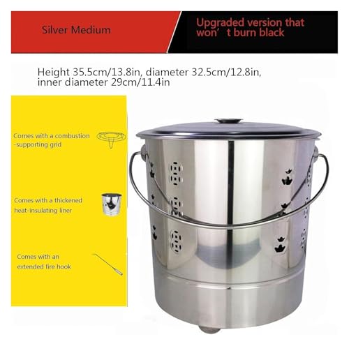 Extra Large Smokeless Stainless Steel Burn Barrel Incinerator with Lid - Outdoor Garden Fire Bin for Waste Disposal, Fire Pit, and Yard Cleanup