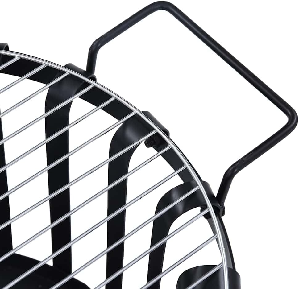 vidaXL Powder-Coated Steel Garden Fire Pit with Cook Grill – Portable BBQ Fire Basket with Stable Base – Ideal for Garden, Backyard, Outdoor and Patio – Black, 19