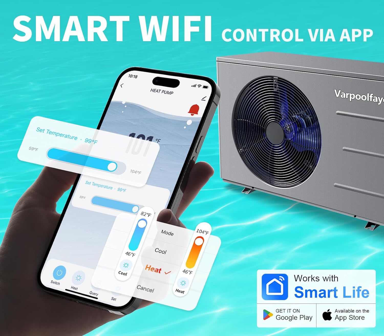 30000 BTU Pool Heater for Above Ground Pool Swimming Pool Heater 120V Inground Pool Heater Spa Heater Pump Heating or Cooling WiFi Control Schedule