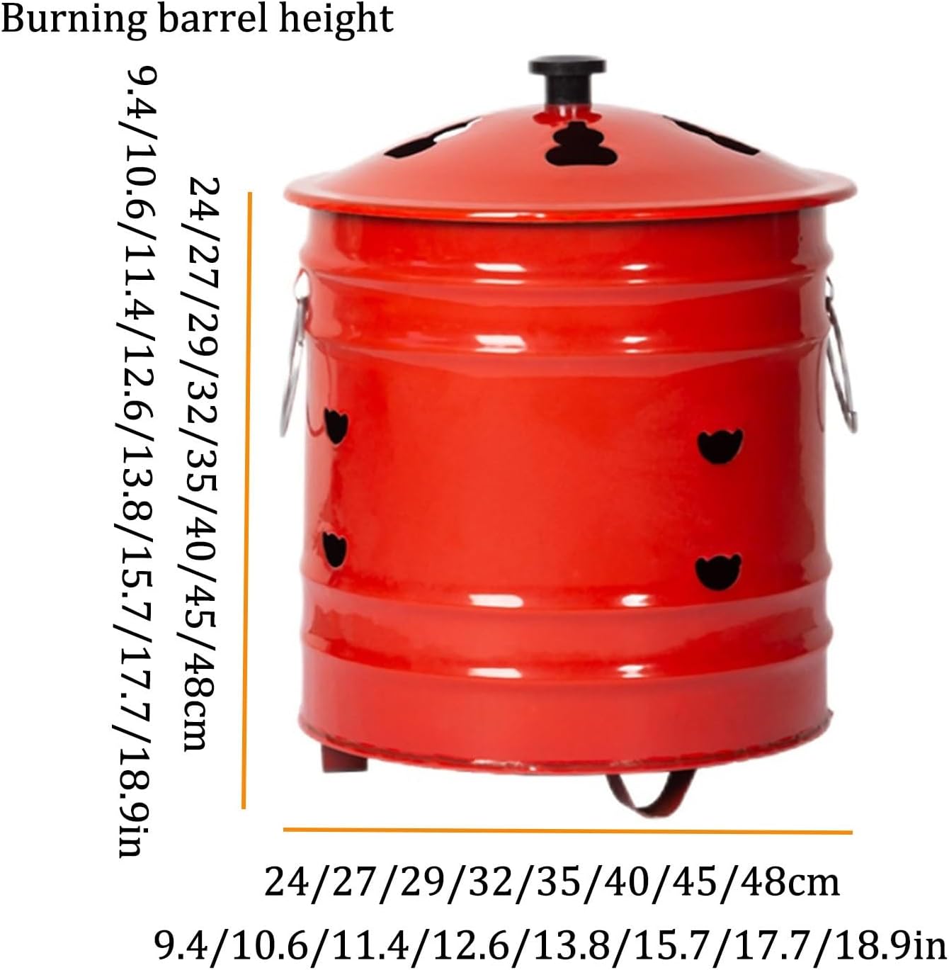 9.4'' Paper Burner Incinerator Burn Barrel with Lid Enamel Fire Pit Burn Barrels for Outsidefor Burning Trash Burn Cage with Handle for Home and Garden.(32x32CM/12.6x12.6IN)