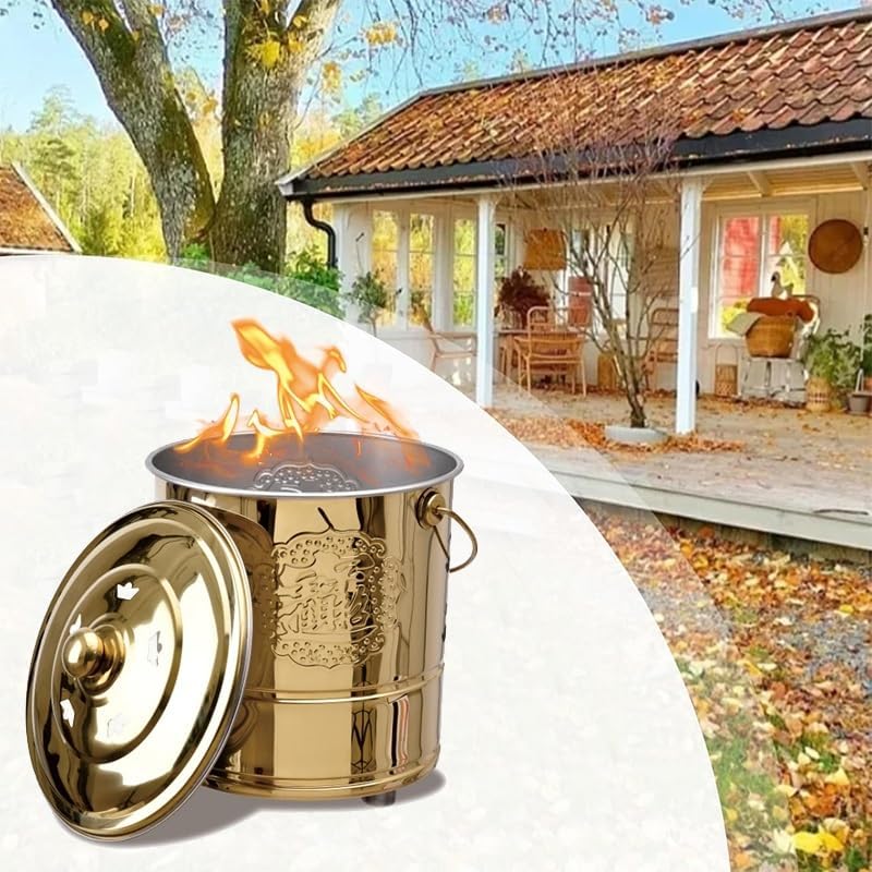 Fire Pit, Stainless Steel Incinerator Cage with Lid, Burn Barrel, Paper Money Incinerator can for Garden Paper Leaf Trash Wood Backyard Bonfire